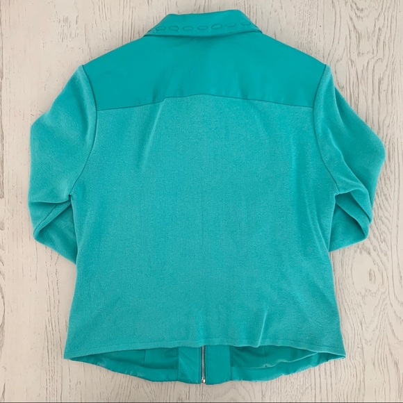 NYGARD | TURQUOISE LEATHER WOVEN LIGHTWEIGHT SHOWSTOPPER MOTO JACKET STATEMENT - Picture 10 of 12